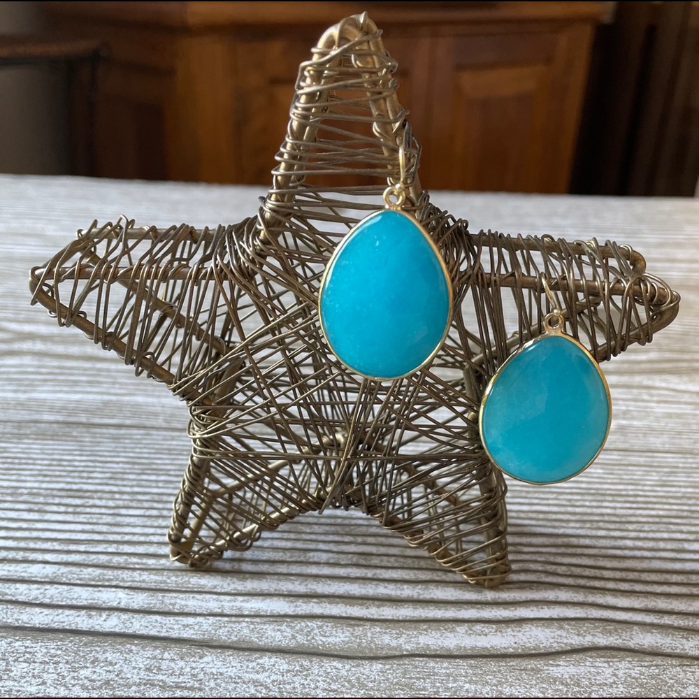 Turquoise faceted teardrop earrings - Picture 6 of 8